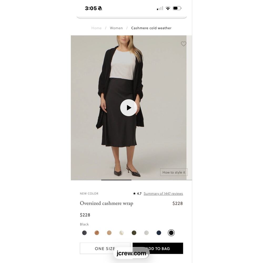 J.Crew Women's Black Oversized Cashemere Wrap NWOT - Picture 12 of 13